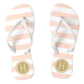 Blush Roze en Gouden Preppy Strepen Monogram Teenslippers (Voetbed)
