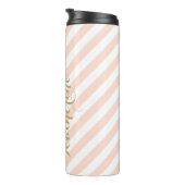 Blush Roze en Gouden Preppy Strepen Monogram Thermosbeker (Geroteerd rechts)