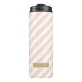 Blush Roze en Gouden Preppy Strepen Monogram Thermosbeker (Voorkant)