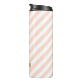 Blush Roze en Gouden Preppy Strepen Monogram Thermosbeker (Geroteerd rechts)