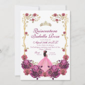 Blush roze en gouden Roos Quinceanera XV Años Kaart (Voorkant)