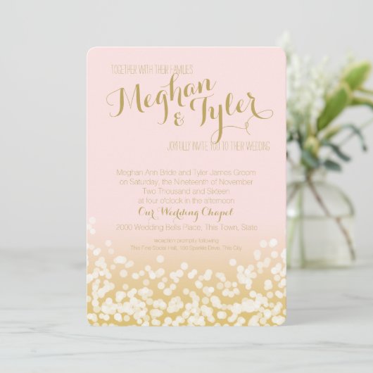 Blush Roze en Gouden Sparkle Bruiloft Kaart (Staand voorkant)
