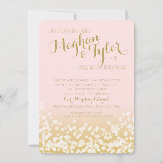 Blush Roze en Gouden Sparkle Bruiloft Kaart (Voorkant)