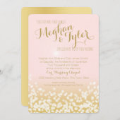 Blush Roze en Gouden Sparkle Lights Bruiloft Kaart (Voorkant / Achterkant)