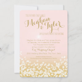 Blush Roze en Gouden Sparkle Lights Bruiloft Kaart