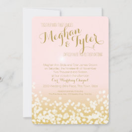 Blush Roze en Gouden Sparkle Lights Bruiloft Kaart