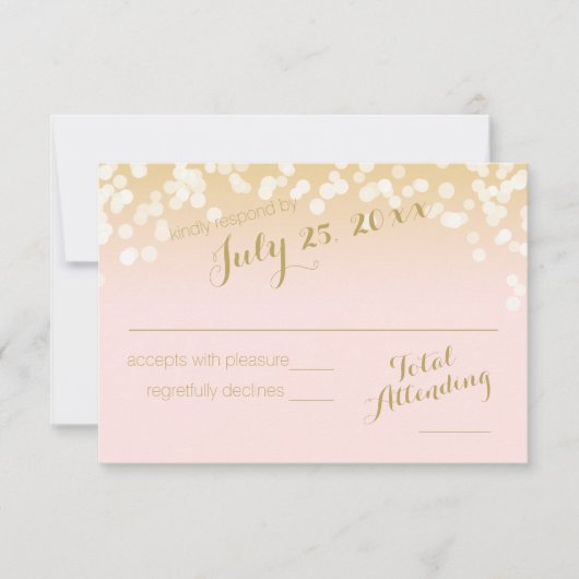 Blush Roze en Gouden Sparkle Lights RSVP (Voorkant)