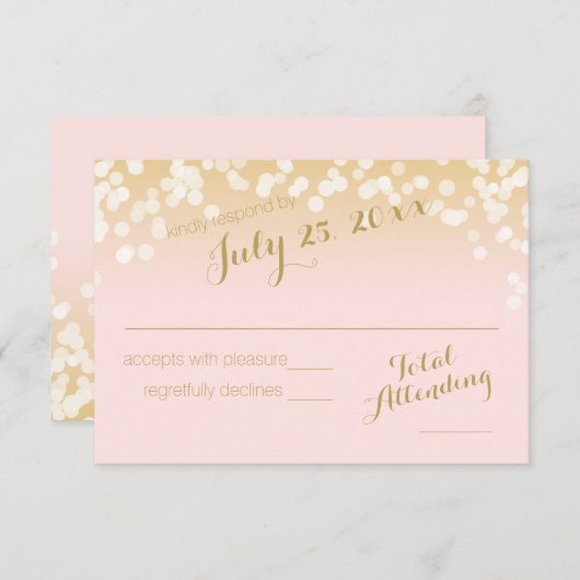 Blush Roze en Gouden Sparkle Lights RSVP (Voorkant / Achterkant)