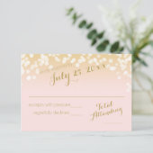 Blush Roze en Gouden Sparkle Lights RSVP Kaartje (Staand voorkant)