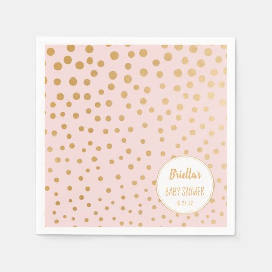 Blush roze en gouden stippen meisje baby shower th servetten (Voorkant)