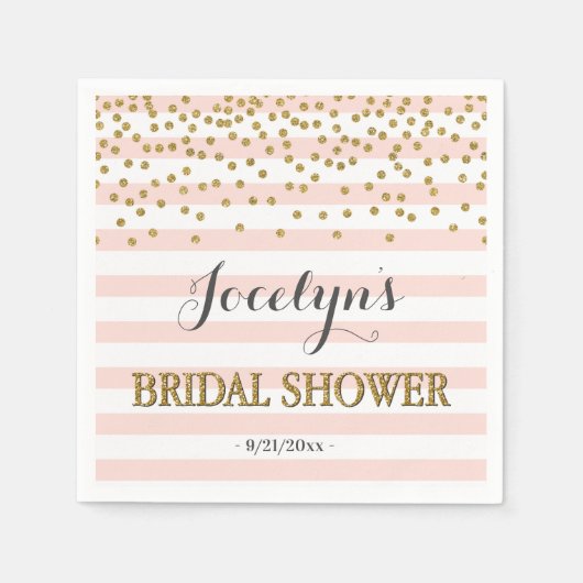 Blush roze en gouden strepen Confetti Vrijgezellen Servet (Voorkant)