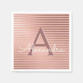 Blush roze en gouden strepen Monogram Verjaardag Servet (Voorkant)