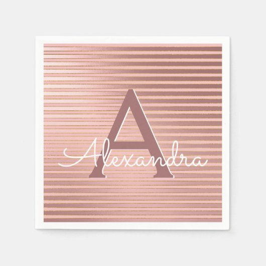 Blush roze en gouden strepen Monogram Verjaardag Servet (Voorkant)