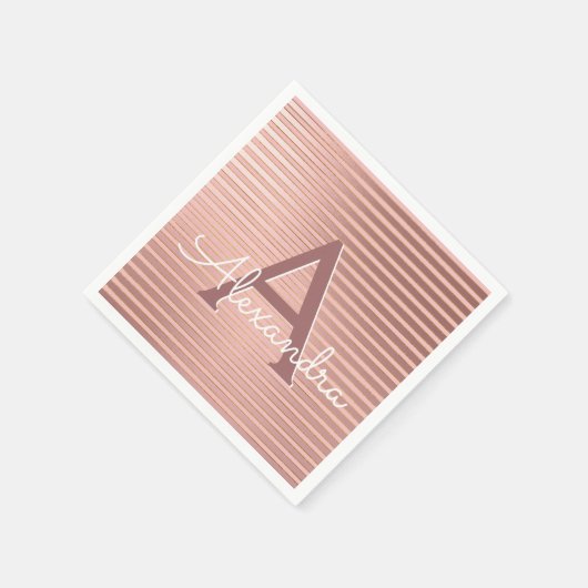 Blush roze en gouden strepen Monogram Verjaardag Servet (Hoek)
