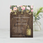 Blush Roze en Gouden Vuurvliegen Mason Jars Bruilo Kaart (Staand voorkant)