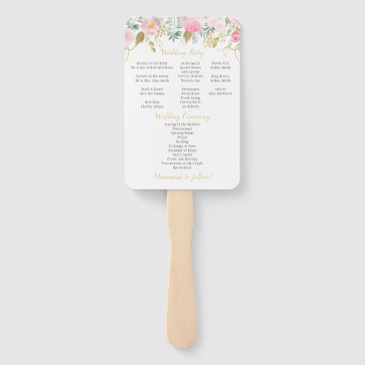 Blush Roze en Gouden Waterverf Bloemen Programma F Handwaaier (Achterkant)