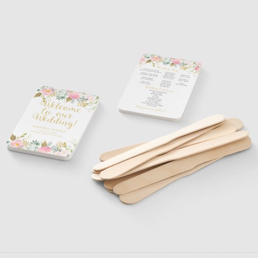 Blush Roze en Gouden Waterverf Bloemen Programma F Handwaaier (Niet-gemonteerd)