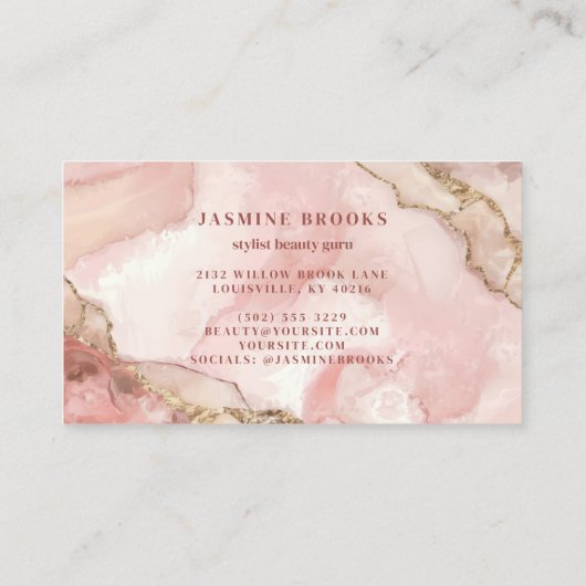 Blush roze en gouden Waterverf Chic Visitekaartje (Achterkant)