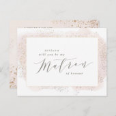 Blush roze en gouden waterverf matron van eer uitnodiging briefkaart (Voorkant / Achterkant)