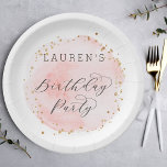 Blush Roze en Gouden Waterverf Verjaardagsfeest Papieren Bordje<br><div class="desc">Dit verjaardagsfeestje papieren bord heeft een geschilderde waterverf cirkel in blush roze met faux gouden stippen accenten. Voor meer geavanceerde aanpassingen van dit ontwerp klikt u op de knop "Aanpassen". Overeenkomende objecten zijn ook beschikbaar.</div>