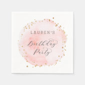 Blush Roze en Gouden Waterverf Verjaardagsfeest Servet (Voorkant)