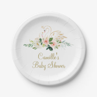 Blush Roze en gouden zwaan Baby shower Papieren Bordje