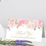 Blush roze en goudkalligrafie Floral bedankt Plaatskaartje<br><div class="desc">Bedankt voor je vrijgezellenfeest of andere gelegenheid.  bloemontwerp met waterverf blozen en gouden bloem en elegant goud,  zware kalligrafie. U kunt de resterende tekst voor uw eigen speciale gelegenheid personaliseren en de doopvontkleuren uitgeven zoals u wenst.</div>