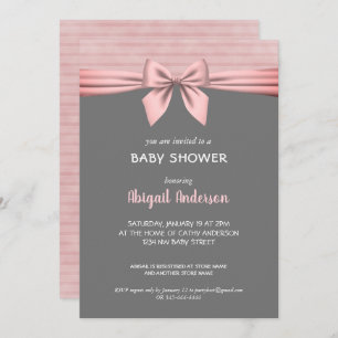 Blush Roze en Gray Bow Baby shower Invitation Kaart