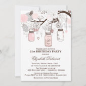 Blush Roze en Gray Mason Jars Birthday Invitation Kaart (Voorkant)