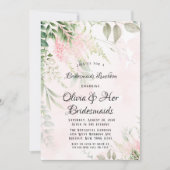 Blush roze en Greenery Leaves Bridesmaids Lunch Kaart (Voorkant)