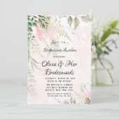 Blush roze en Greenery Leaves Bridesmaids Lunch Kaart (Staand voorkant)