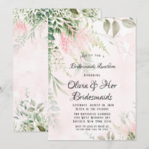Blush roze en Greenery Leaves Bridesmaids Lunch