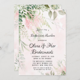 Blush roze en Greenery Leaves Bridesmaids Lunch Kaart