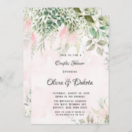 Blush Roze en Greenery Leaves Chic Couples Shower Kaart