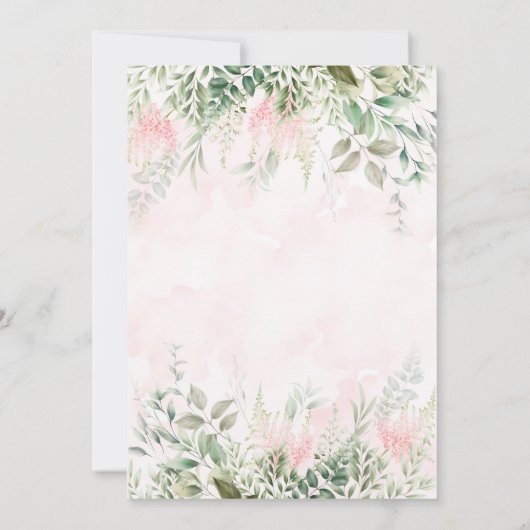 Blush roze en Greenery Leaves Chic Wedding Kaart (Achterkant)