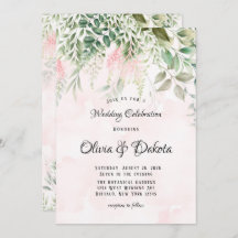 Blush roze en Greenery Leaves Chic Wedding