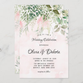 Blush roze en Greenery Leaves Chic Wedding Kaart