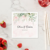 Blush roze en Greenery Leaves Chic Wedding Servet (Insitu)