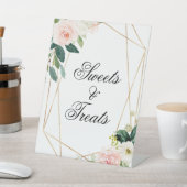 Blush Roze en Greenery Leaves Sweets & Trees Sign Reclamebord Met Voetstuk (Insitu)