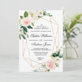 Blush Roze en Greenery Leaves Wedding Invitation Kaart (Staand voorkant)