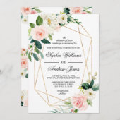Blush Roze en Greenery Leaves Wedding Invitation Kaart (Voorkant / Achterkant)