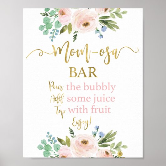 Blush roze en greenery momosa bar sign poster (Voorkant)