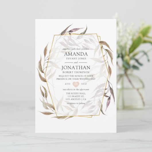 Blush roze en Greenery Pastel Geometric Wedding Kaart (Staand voorkant)