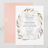 Blush roze en Greenery Pastel Geometric Wedding Kaart (Voorkant / Achterkant)