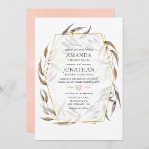 Blush roze en Greenery Pastel Geometric Wedding Kaart
