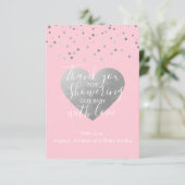 Blush roze en grijs Baby shower Dank je wel Bedankkaart (Staand voorkant)