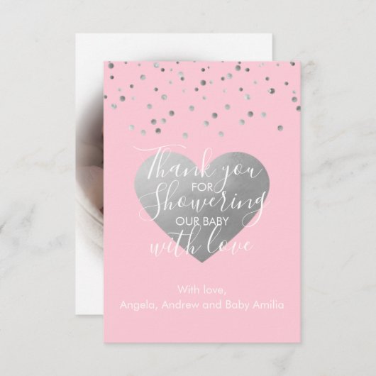 Blush roze en grijs Baby shower Dank je wel Bedankkaart (Voorkant / Achterkant)