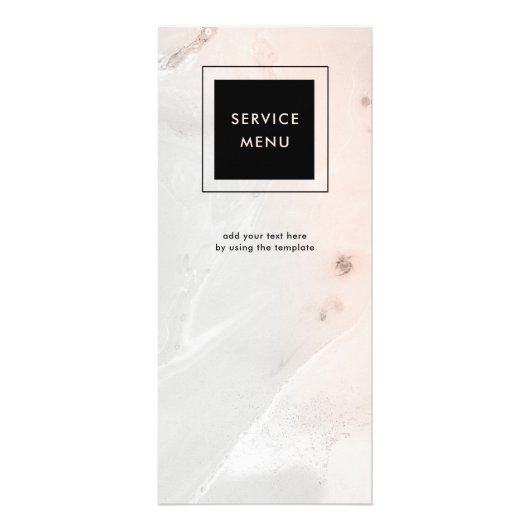 Blush roze en grijs marmer met zwart Service Menu (Voorkant)
