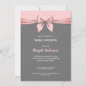 Blush roze en grijs Polka Dot Bow Baby shower Kaart (Voorkant)