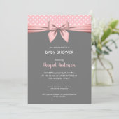 Blush roze en grijs Polka Dot Bow Baby shower Kaart (Staand voorkant)